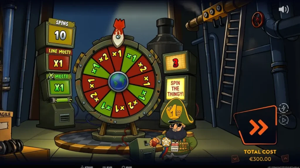 Interface do slot Enriched com tema nuclear e retro-futurista